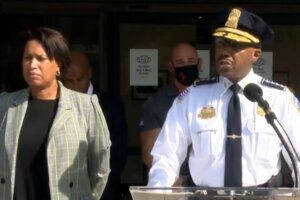 D.C. Mayor Muriel Bowser and Police Chief Robert Contee deliver a briefing.