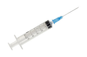 Empty plastic syringe medical isolated on white background.