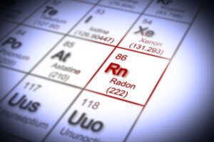 The danger of radon gas in our homes concept image with periodic table of the elements
