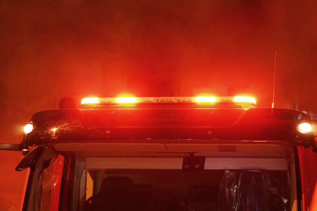 Red lights on top of Fire engine car