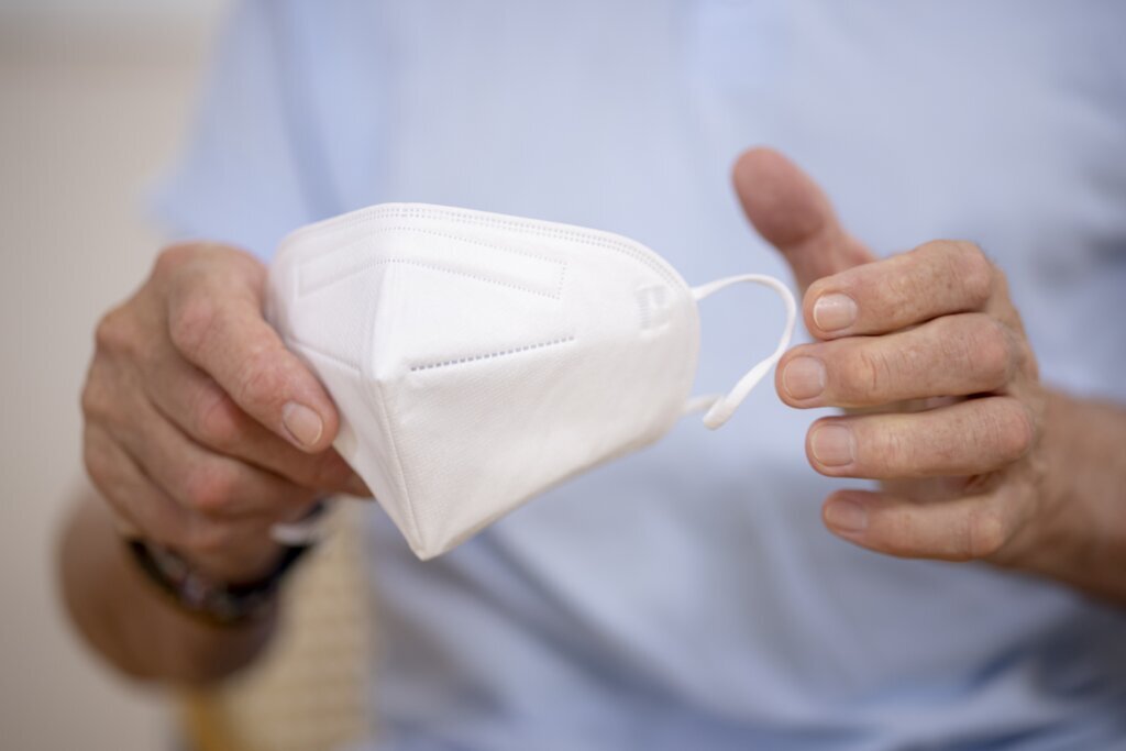 Close up of a protective ffp2 mask in the doctor's office during the coronavirus epidemic