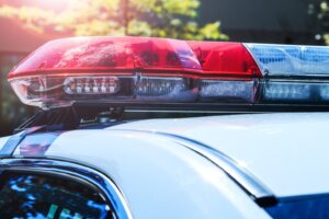 Police,Force,Department,In,Full,Activity.,Red,Light,Flasher,Of