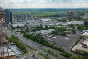 Aerial top view of Tysons Corner.