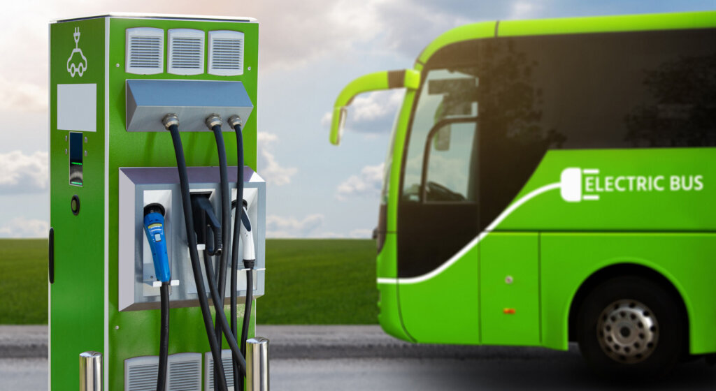 Electric bus with charging station
