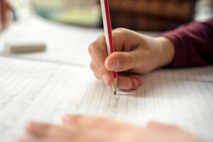 Boy doing his school work or homework