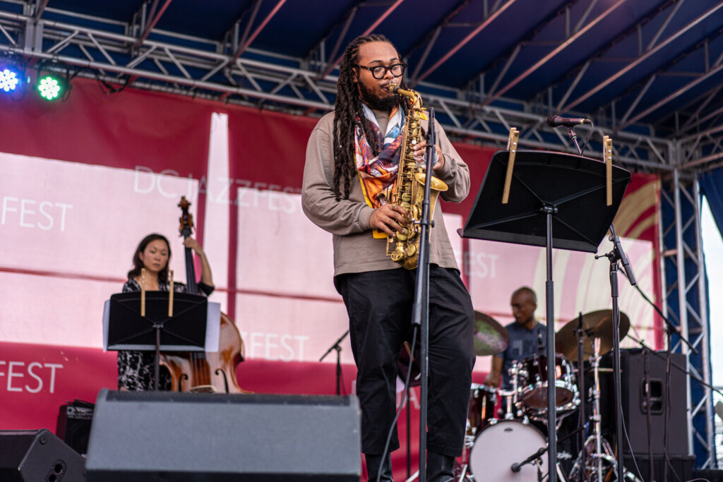 Immanuel Wilkins, Linda Oh on bass at DC JazzFest 2021 credit Josh Brown