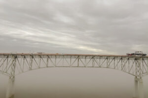 Side View of Section of Chesapeake Bay Suspension Bridge in Heavy Fog