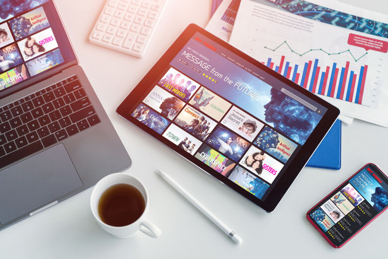 Interface of video distribution service. Subscription service. Streaming video. communication network.
