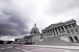 Washington capitol hill with overcast sky