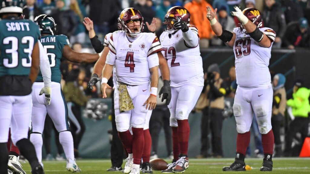 Commanders' locker room after upset of Eagles was quite a scene