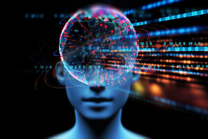 3d illustration of virtual human on technology background.