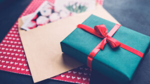 Romantic birthday surprise teal blue gift box