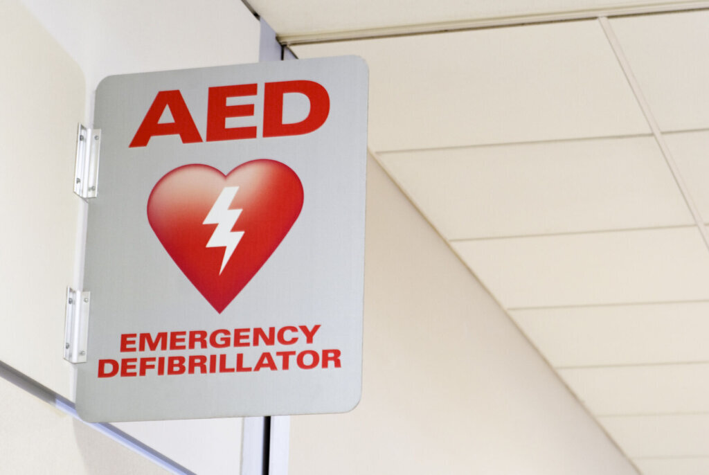 AED Automated External Defibrillator Emergency Sign Mounted on a Wall