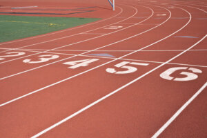 Starting line on red running track
