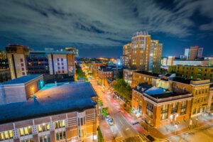 University of Maryland, Baltimore night view in downtown Baltimo