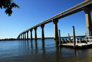 Gov. Thomas Johnson Bridge, by the public boat unloading ramp and fishing pier near Solomons Island, Maryland.