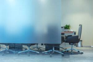 Conference room with frosted glass walls
