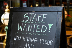 Staff wanted sign outside a restaurant