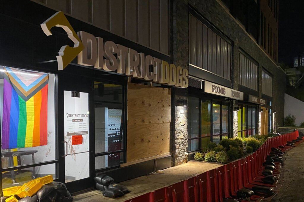 Boarded up store front