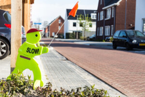 Slow traffic sign in subsurban neigbou