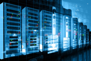Modern network server room in data center