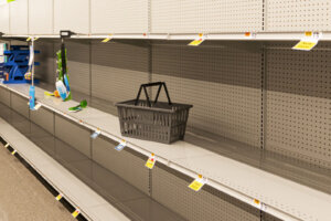 Empty shelves at a grocery store