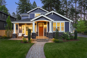 Beautiful luxury home exterior at twilight