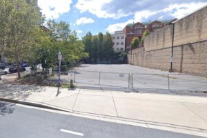 Empty parking lot near Rockville Metro station