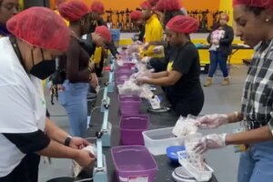 Bowie State students packaging meals