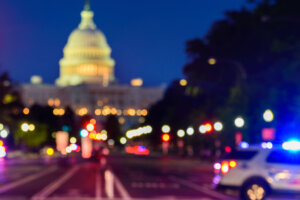 Close up of The United States Capitol Building with Blurred Background, Washington DC