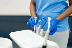 Set of drills placed on the dental instrument panel