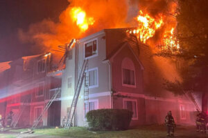 Flames from apartment building