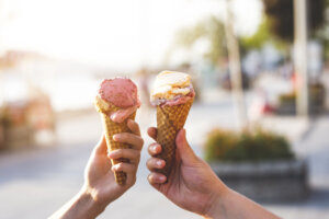Ice cream in couple hands