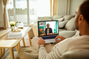 Patient speaking with therapist online
