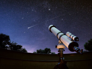 Telescope watching the sky and falling star.3d rendering