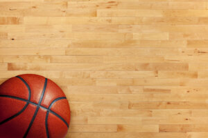Basketball on hardwood floor