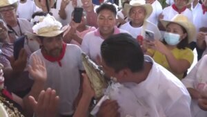 Mexican mayor "marries" crocodile as part of local harvest tradition