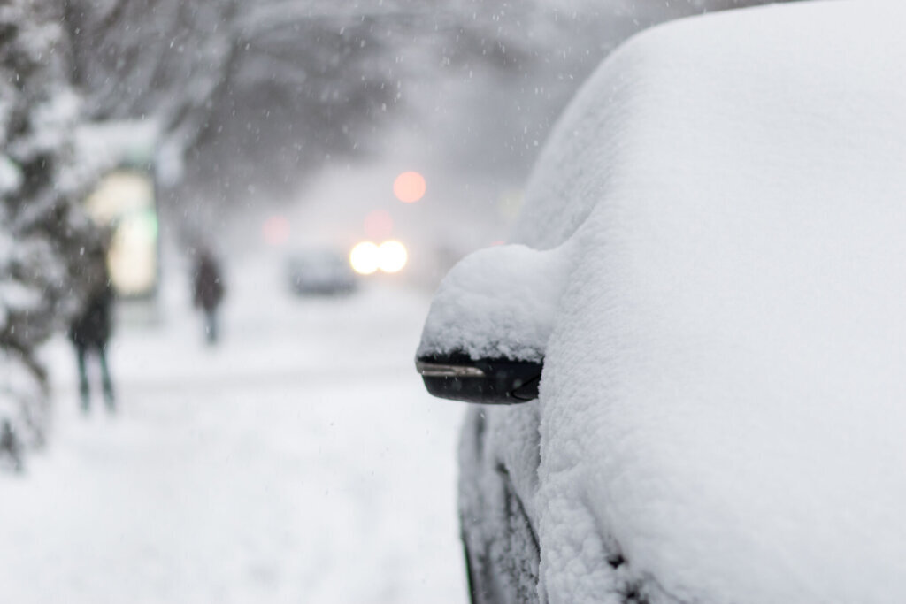 Car in the winter snow