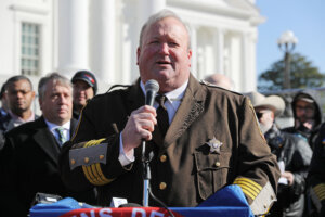 Culpeper County, Virginia, Sheriff Scott Jenkins speaks at podium