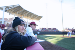 Sam Gjormand looks onto the baseball field