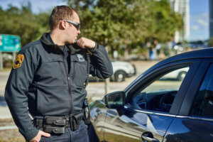 Policeman radioing in