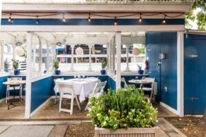 The outdoor patio seating at Le Diplomate