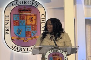 Prince George’s County Executive Aisha Braveboy speaks during her swearing in ceremony