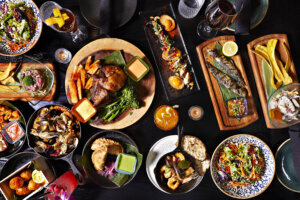 A tablescape of food at Selva