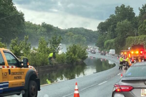 Cars on wet roadway