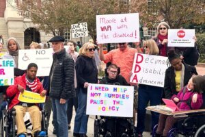 People with disabilities protest