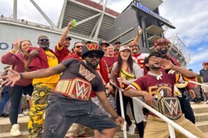 Commanders fans outside Northwest Stadium