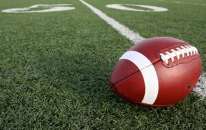 Close Up Of American Football On Field