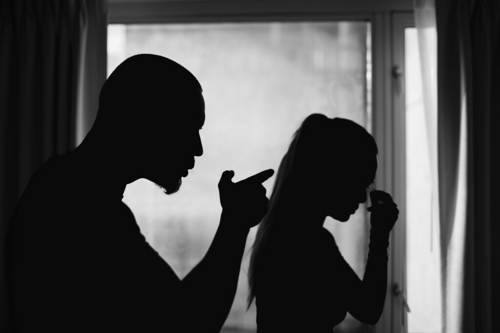 Husband yelling at wife, people relationship conflict problems difficulties. Domestic violence.