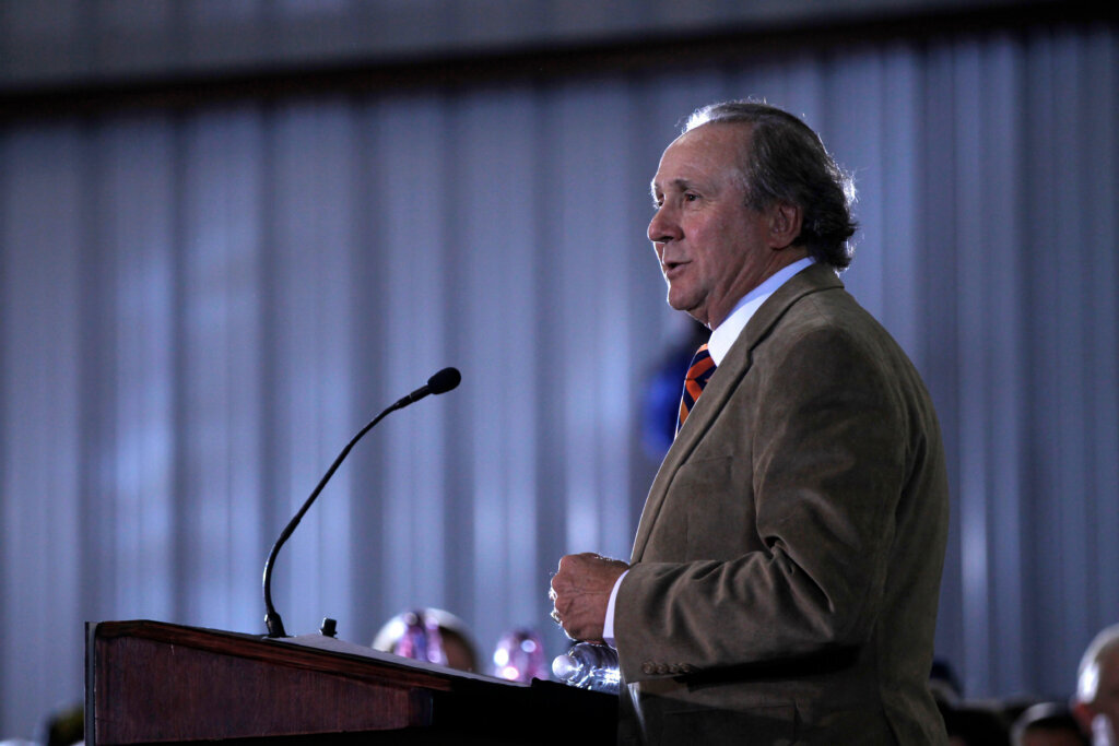 Michael Reagan, the son of former President Ronald Reagan, introduces Republican presidential candidate, former House Speaker Newt Gingrich during a campaign stop, Jan. 30, 2012, in Pensacola, Fla. (AP Photo/Matt Rourke, File)

&nbsp;